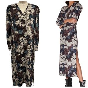 Walter Baker Floral Maxi Dress S Long Sleeve Puff Shoulder Slit Detail Kendall